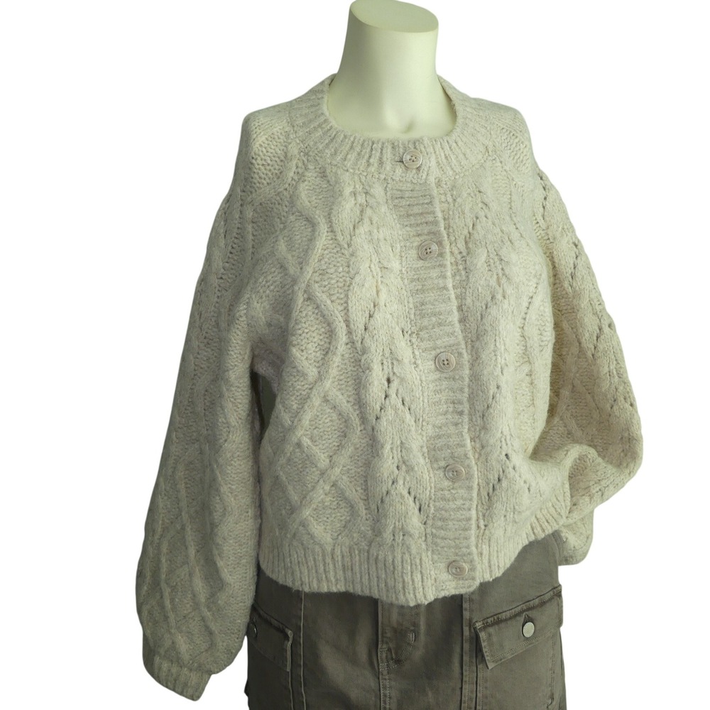 Lucky Brand Womens Chunky Cable Knit Cardigan Sweater Wool Blend Old Money